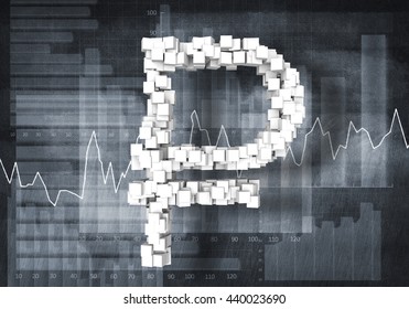 Rouble currency rate, 3d rendering