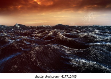 Rough Blue Ocean Against Rugby Pitch