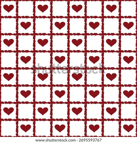 Rough grid pattern decorated with red hearts in a Valentine's Day theme.