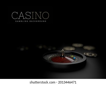 Roulette with chip on the black background, 3d Rendering
