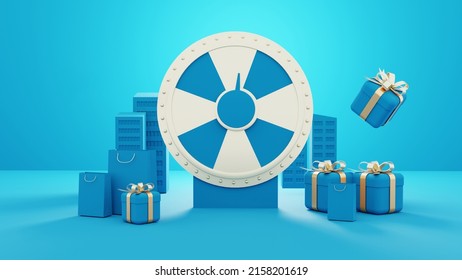 Roulette Event  3d fortune spinning wheel for online promotion events  Concept winning the biggest discount as jackpot prize  3d render