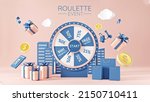 Roulette Event  3d pink fortune spinning wheel for online promotion events. Concept of winning the biggest discount as jackpot prize.