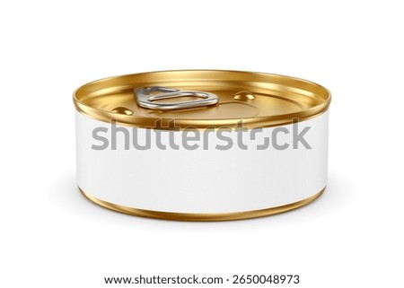 Round 100ml tin can with pull tab and blank label isolated on white background. 3D rendering illustration.