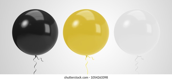 Round Balloons with brilliant colorful and string ribbon. Realistic air balloon 3d render illustration with Clipping path ready to use for your unique decoration design in several occasion
