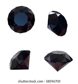 Round Black Sapphire Isolated On White Background. Gemstone