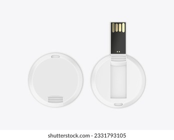 Round card pendrive round card shape usb flash drive for promotional branding. 3d illustration.