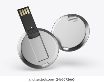 Round card pendrive round card shape usb flash drive for promotional branding. 3d illustration.