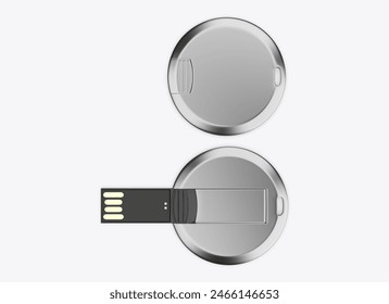 Round card pendrive round card shape usb flash drive for promotional branding. 3d illustration.