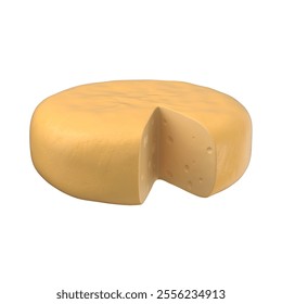 A round cheese wheel with a slice cut out, showcasing its creamy texture and holes. - Powered by Shutterstock