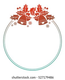 Round Christmas Label With Holiday Decorations. Color Gradient Fill. Copy Space.  Raster Clip Art.