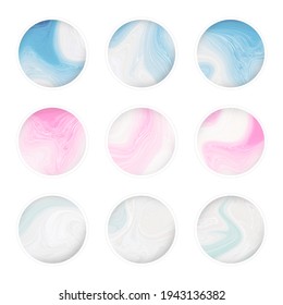 Round Circle Dot Shapes. Texture Of Marble, Liquid Ink Brush Stroke Stain Splatter. Concept Of Web Button Or Instagram Social Media Highlight Cover Icon. For Travel, Beauty, Spa, Skin Care