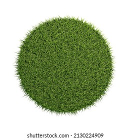 Round Circle Patch Or Island Of Green Grass Isolated On White Background Flat Lay Top View From Above, Spring Or Eco Concept Template Element, 3D Illustration