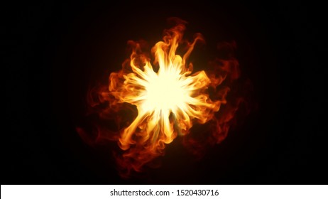 A Round Clot Of Fiery Energy Emitting Flames In Slow Motion. On An Isolated Black Background. 3d Illustration