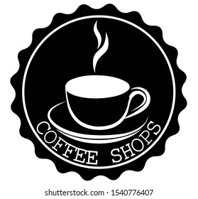 Round Coffee Shop Ribbon Banners Shapes with a cup and steam in black and white - Powered by Shutterstock