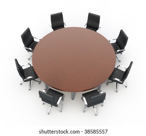 Round Conference Table On White - 3d Render