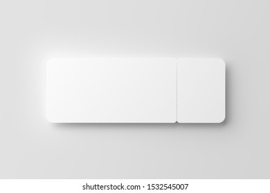 Round Corner Event Ticket White Blank 3D Rendering Mockup