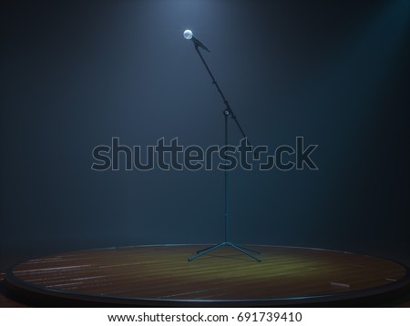 Round Dark empty stage and microphone. 3d render