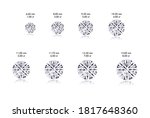 Round Diamond Size Chart From 1.00 carat to 8.00 carat approximation in White Background