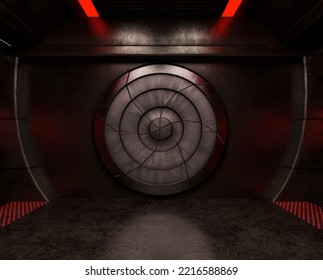 Round Door On Space Cockpit, 3d Illustration