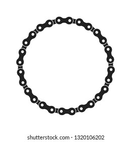 Round Frame Made Of Bike Or Bicycle Chain. Monochrome Black Bike Chain. Blank Bike Chain Circle Frame.