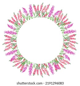 Round Frame Surrounded By Forest Summer Flowers. Gentle Drawing For A Postcard, Congratulations, Sticker. Watercolor Drawing.