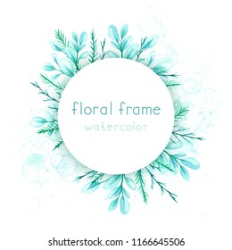 Round Frame Watercolor Green Leaves Branches Stock Illustration Shutterstock