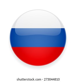 Round Glossy Icon With National Flag Of Russia On White Background