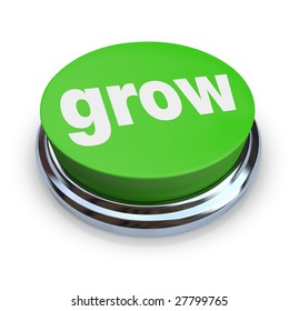A round, green button on a white background reading Grow