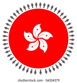 Round Hong Kong Flag With Circle Of People Illustration JPEG