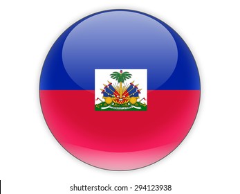 Round icon with flag of haiti isolated on white