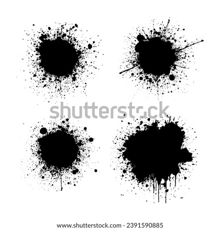 round Ink drops and splashes. Blotter spots, liquid paint drip drop splash and ink splatter. Artistic dirty grunge abstract spot vector set. Illustration monochrome drip splash, splat messy inkblot