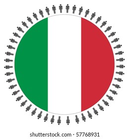 Round Italian Flag With Circle Of People Illustration JPEG