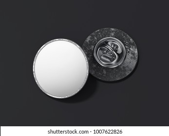 Round Lapel Pin With Black Blank Face Isolated On Dark Background. 3d Rendering
