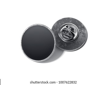 Round Lapel Pin With Black Blank Face Isolated On Bright Background. 3d Rendering