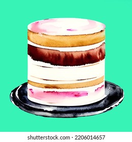 Round Layer Cake On A Cake Stand On A Green Background