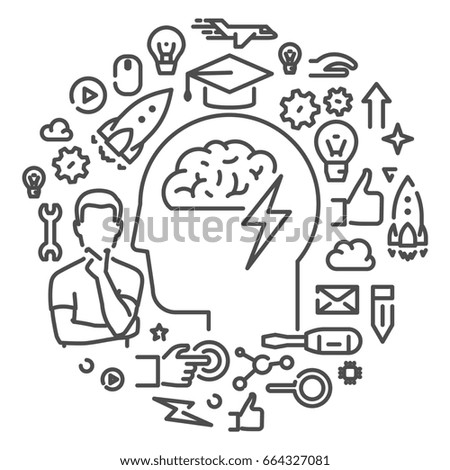 Round line web concept for brainstorm. Modern linear banner for brainstorming.