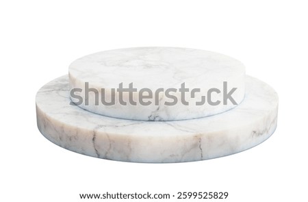 Round marble podium with two circular platforms for product display. Isolated on white 3d illustration
