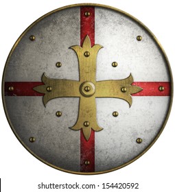 Round Medieval Shield With Golden Cross