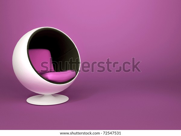 Round minimalism armchair on violet background.\
Pop art. Art-deco