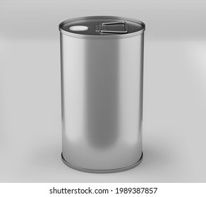 Round Olive Oil Tin Can Mockup, Silver Liquid Container, 3d Rendered Isolated On Light Background