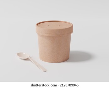 Round Paper Food Packaging Box, Kraft Paper Food Container, 3d Rendering, 3d Illustration
