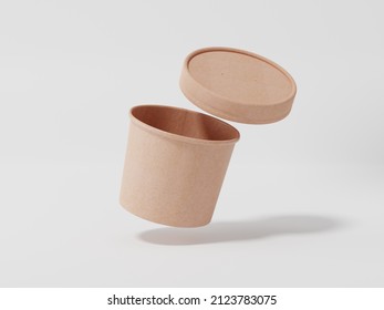 Round Paper Food Packaging Box, Kraft Paper Food Container, 3d Rendering, 3d Illustration
