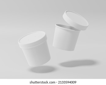 Round Paper Food Packaging Box, White Paper Food Container, 3d Rendering, 3d Illustration