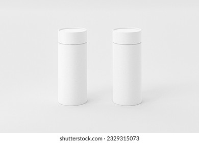 Round paper tube packaging, Set of Cylinder Paper box mockup,  Close lid Paper tube on white background, rigid tube box container 3D render, cylinder product packaging mockup wallpaper, tea box mockup
