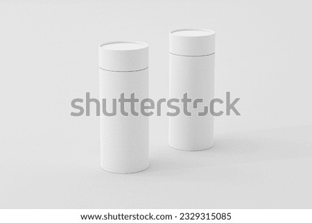 Round paper tube packaging, Top view Cylinder Paper box mockup,  Close lid Paper tube on white background, rigid tube box container 3D render, cylinder product packaging mockup wallpaper, tea box Foto stock © 