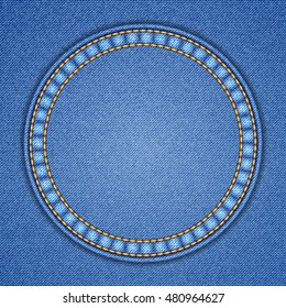 Round Patch On Denim Background. Illustration