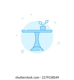 Round Pedestal Table Icon. Flat Illustration. Filled Line Style. Blue Monochrome Design.