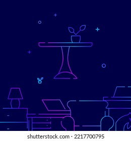 Round Pedestal Table On Leg Gradient Line Icon, Simple Illustration On A Dark Blue Background, Furniture, Interior Items Related Bottom Border.