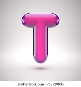 Round pink glossy font 3d rendering letter T