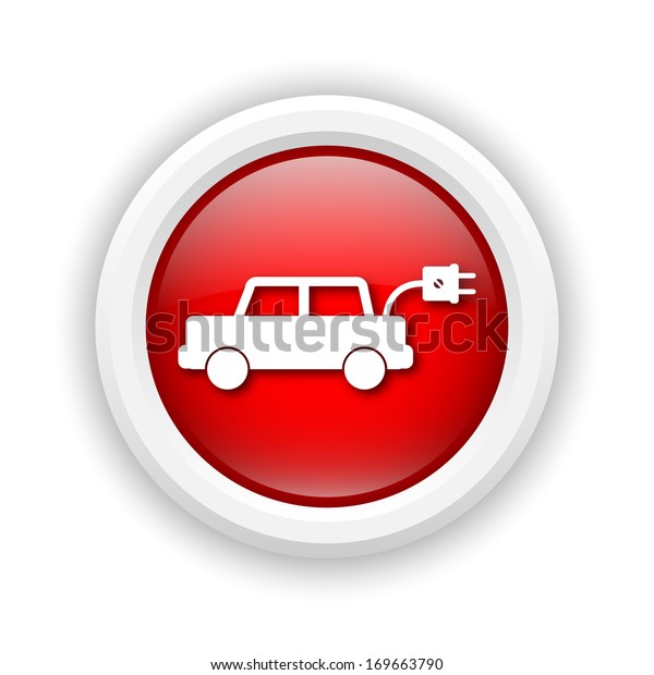 Round\
plastic icon with white design on red\
background